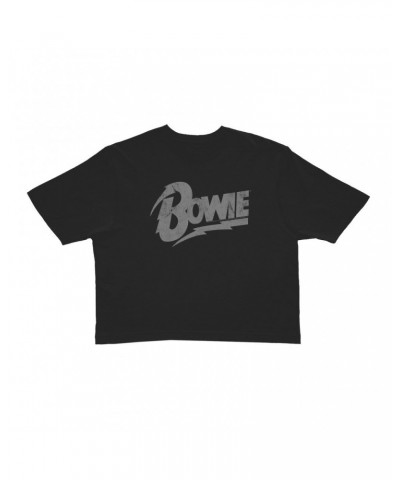David Bowie Ladies' Crop Tee | Vintage Bowie Silver Logo Distressed Crop T-shirt $10.51 Shirts